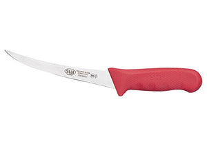 Winco 6" Stal High Carbon Steel Flexible Curved Boning Knife with Red Polypropylene Handle, NSF - JrcNYC