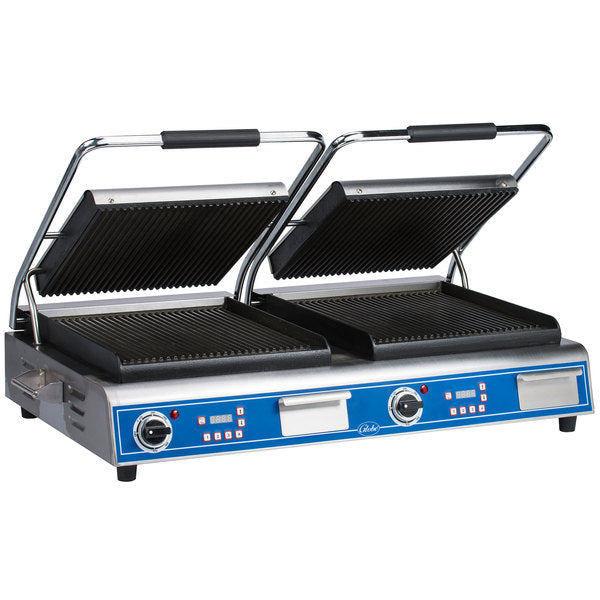 Globe GPGDUE14D Deluxe Double Sandwich Grill with Grooved Plates - JrcNYC